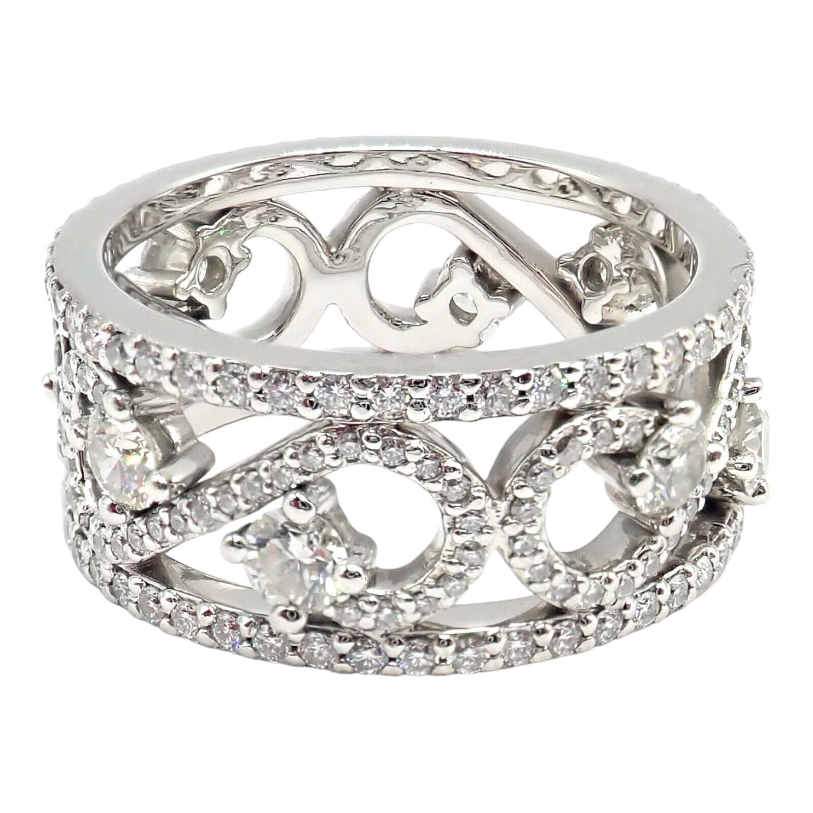 Authentic Tiffany & Co Platinum Diamond Enchant Scroll Wide Band Ring - Size 6 | Luxury Wedding, Anniversary & Engagement Jewelry Gift for Women