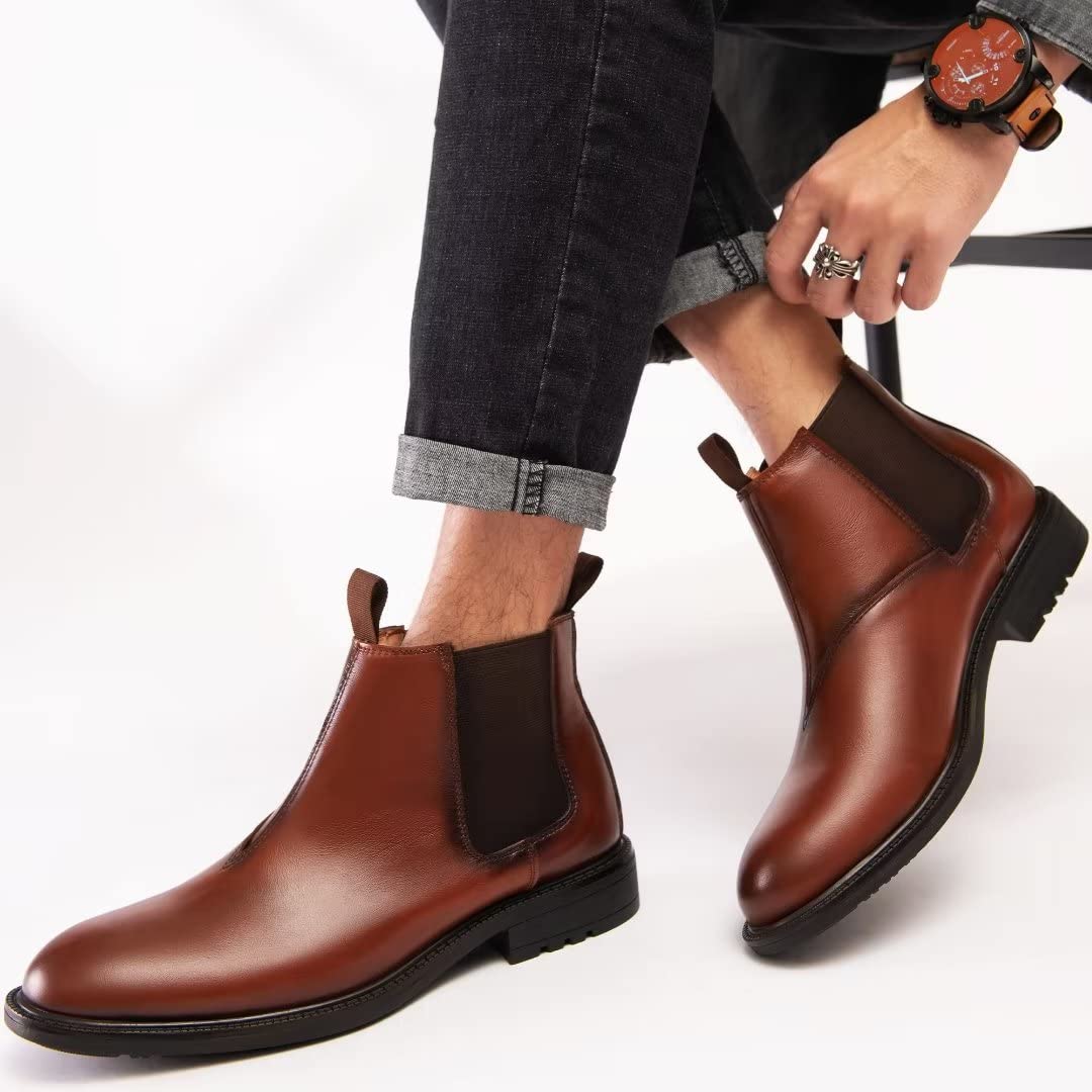 Arkbird Men's Chelsea Ankle Boots - Genuine Leather Oxford Dress Boots for Casual & Formal Wear | Perfect for Office, Parties & Everyday Outfits