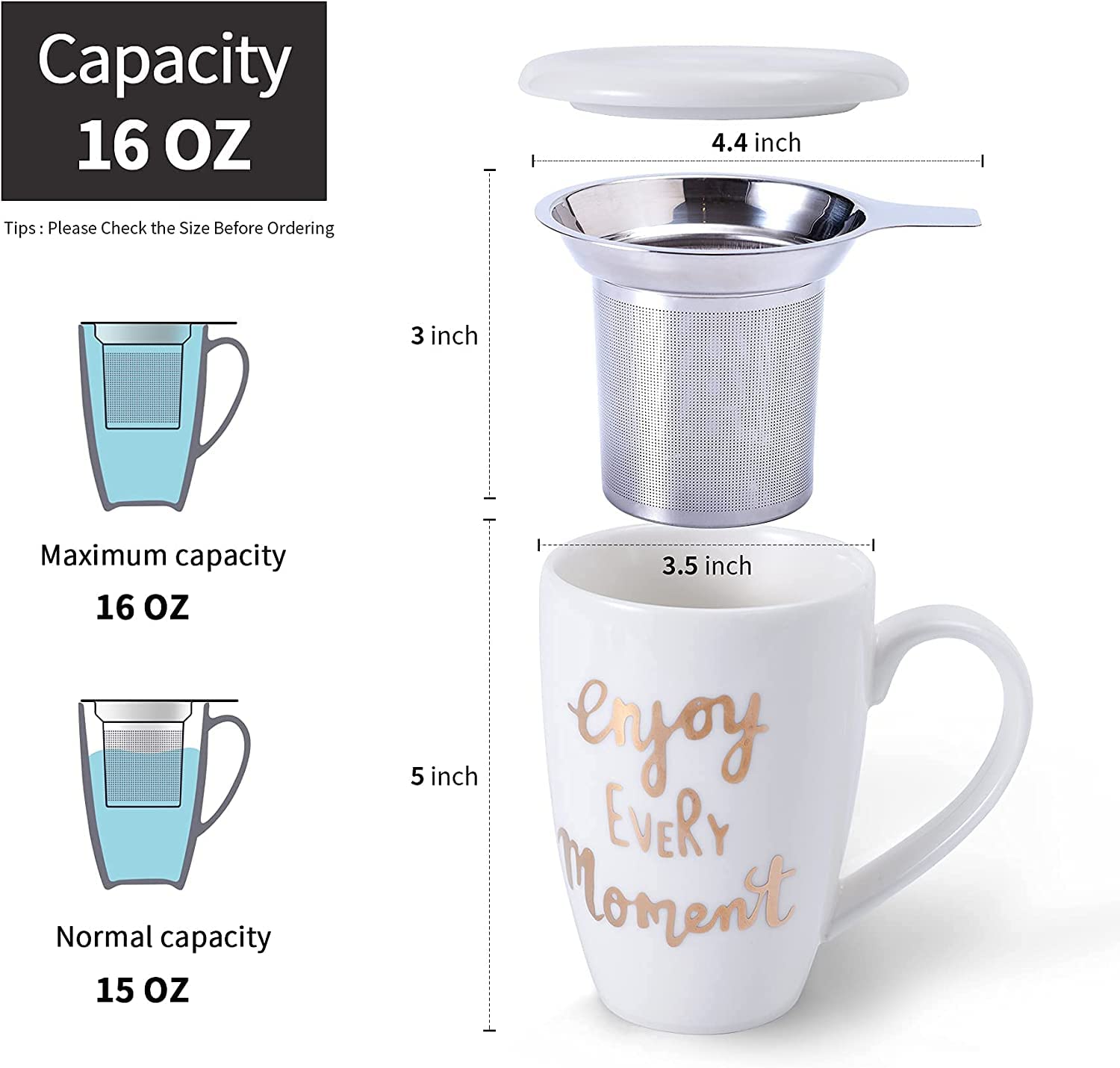 Premium Porcelain Tea Cup with Infuser & Lid - Ceramic Tea Strainer Mug for Tea, Coffee or Milk - Perfect for Women, Office Use, Home & Gifts - Elegant White - Ideal for Relaxation, Work Breaks & Thoughtful Gifting