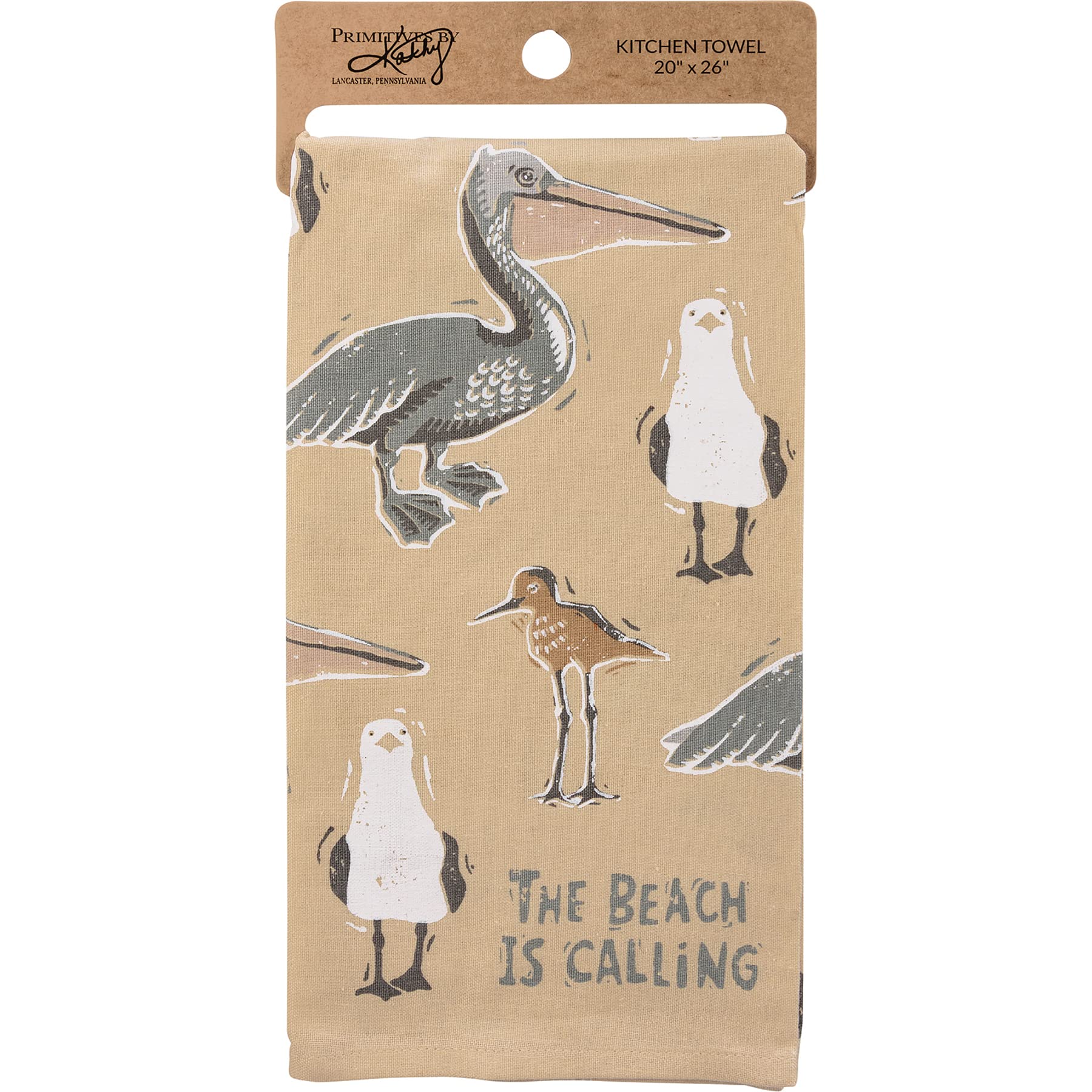 Primitives by Kathy Kitchen Towel - The Beach is Calling 26x20 Inch Coastal Decor Beach House Kitchen Towel - Perfect for Beach Themed Kitchens, Coastal Home Decor & Summer Entertaining