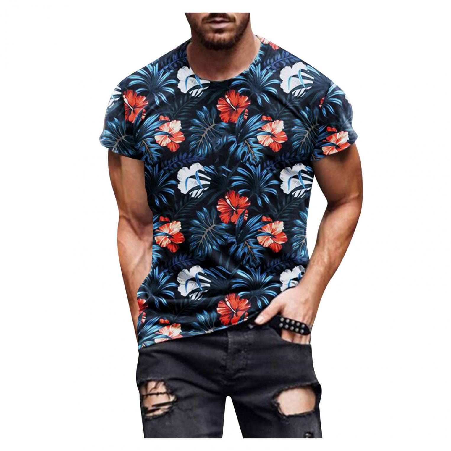 NOLDARES Men's Graphic T-Shirts - Slim Fit Casual Short Sleeve Floral Printed Round Neck Tee Shirts for Summer Outfits & Streetwear Fashion