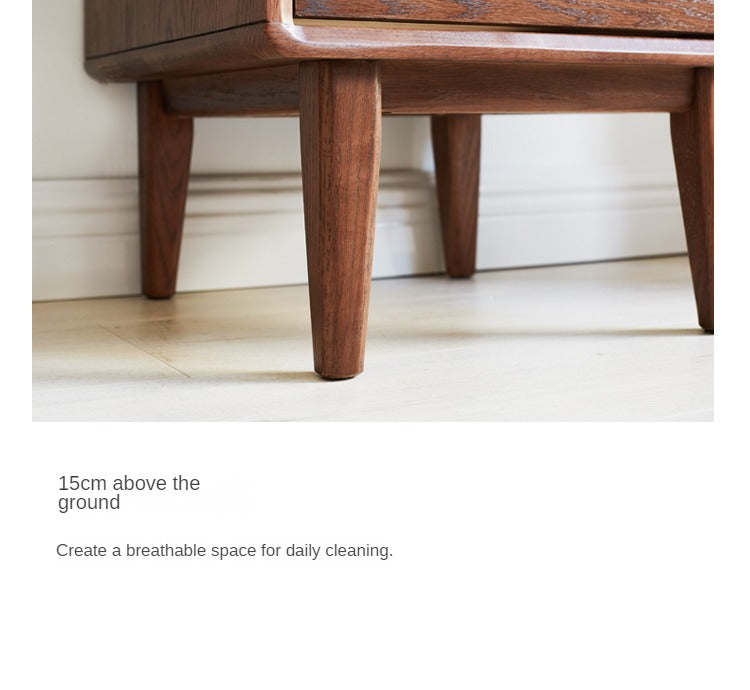 Solid Oak Wood Side Cabinet - Walnut Finish | Rustic Home Decor for Living Room, Bedroom & Entryway Storage