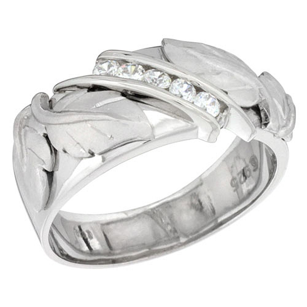 Sterling Silver Cubic Zirconia Men's Wedding Band Ring - 3/8 Inch Wide Comfort Fit for Men - Perfect for Engagement, Anniversary & Everyday Wear