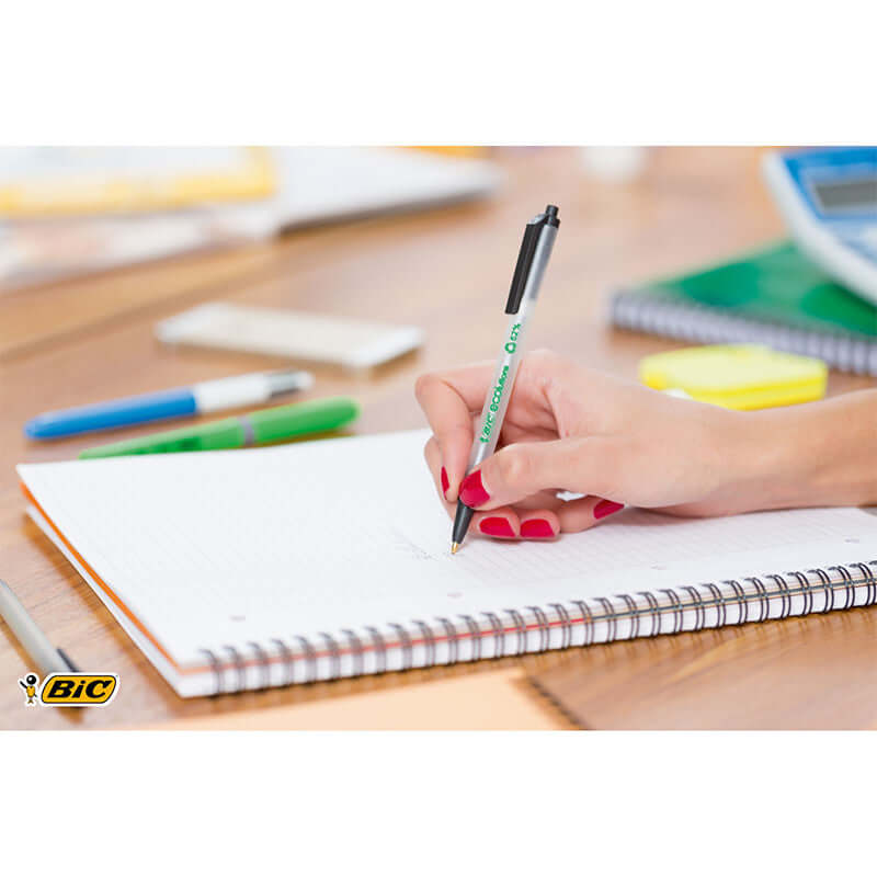 BIC Eco Clic Stic Ballpoint Pen - Refillable Retractable Eco-Friendly Pens for Office, School & Home Use - Smooth Writing, Comfort Grip, 1.0mm Medium Point (Pack of 12) - Perfect for Note Taking, Journaling & Everyday Writing Tasks