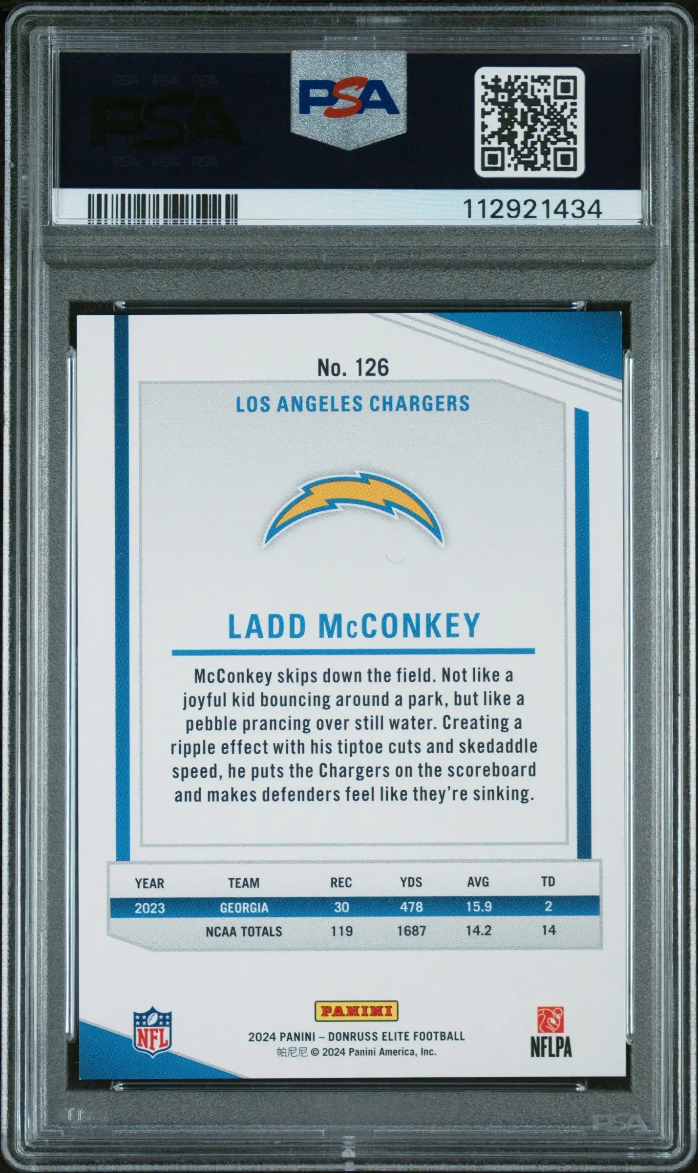 2024 Panini Donruss Elite Football Ladd McConkey Rookie Card Maroon PSA 9 /24 - Rare Collectible for Sports Memorabilia & Investment