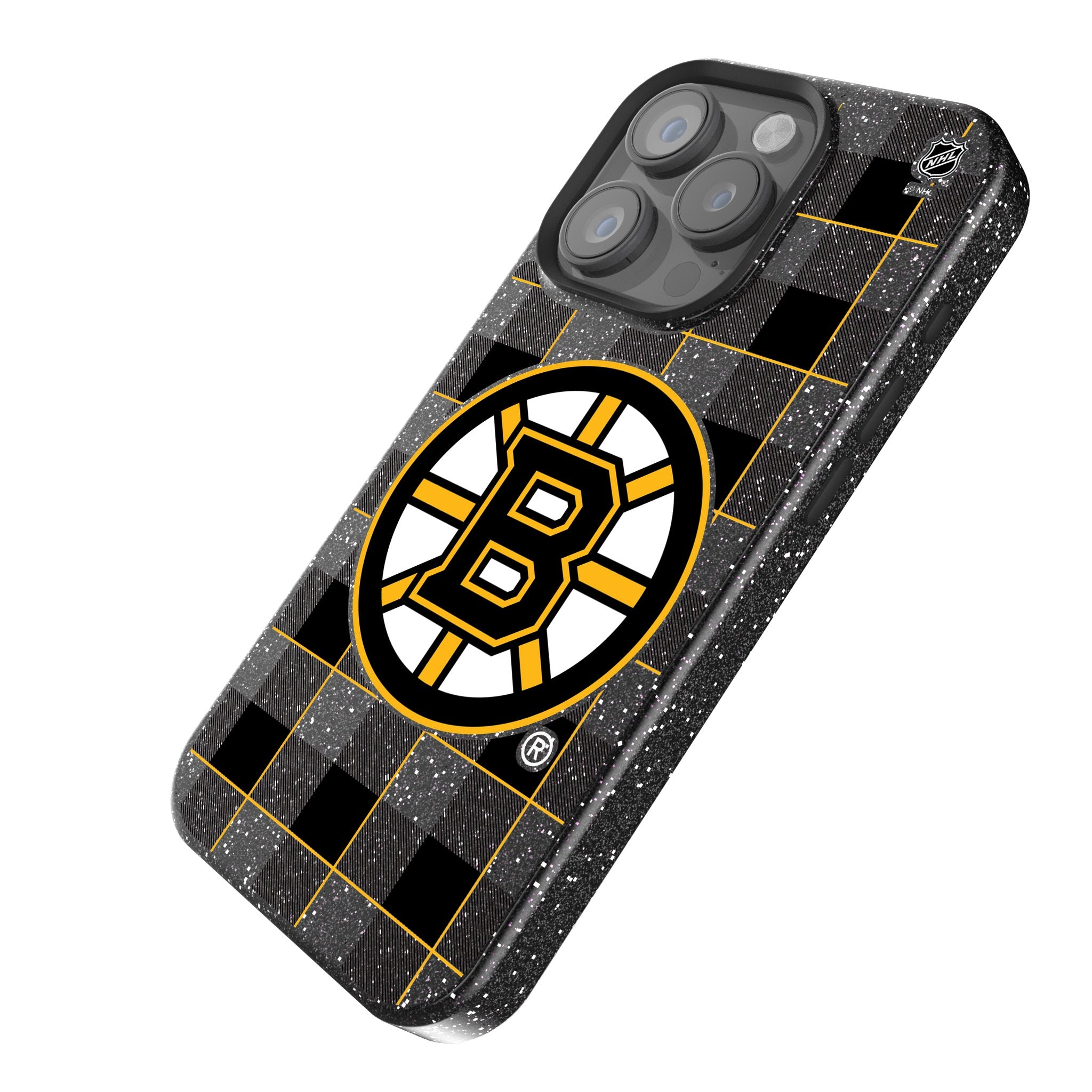 Boston Bruins Plaid Bling Rhinestone Phone Case for iPhone & Samsung - Hockey Fan Accessories for Games & Parties