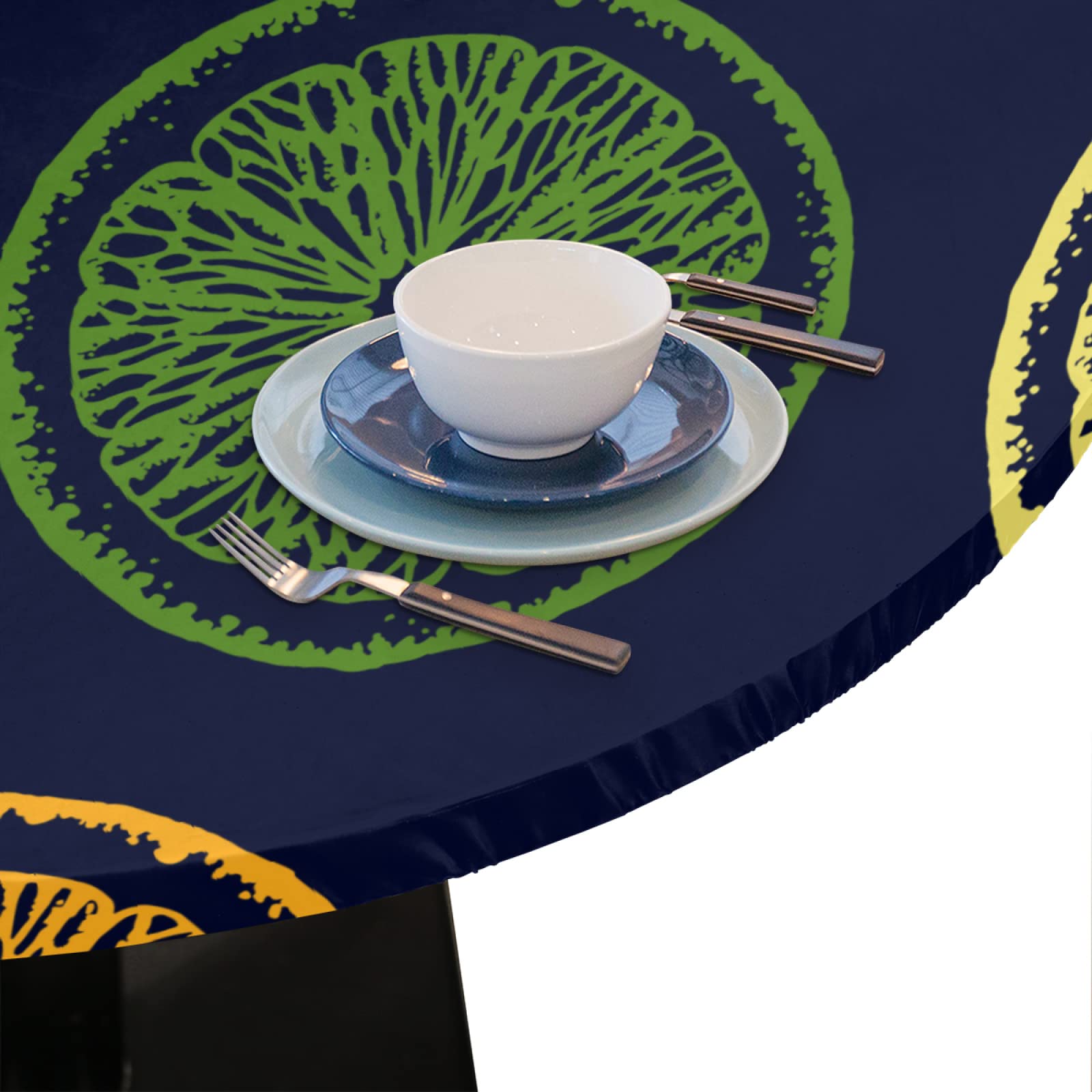 Fantasy Citrus Slices Waterproof Vinyl Tablecloth - Elastic Edged Fitted Cover for 45