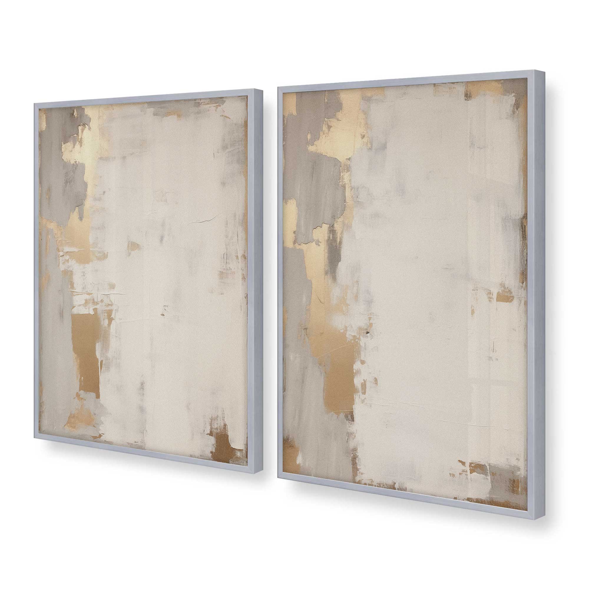 Golden Haze Wall Art - Set of 2 Modern Abstract Prints for Living Room & Bedroom Decor | Framed Canvas Artwork for Home & Office