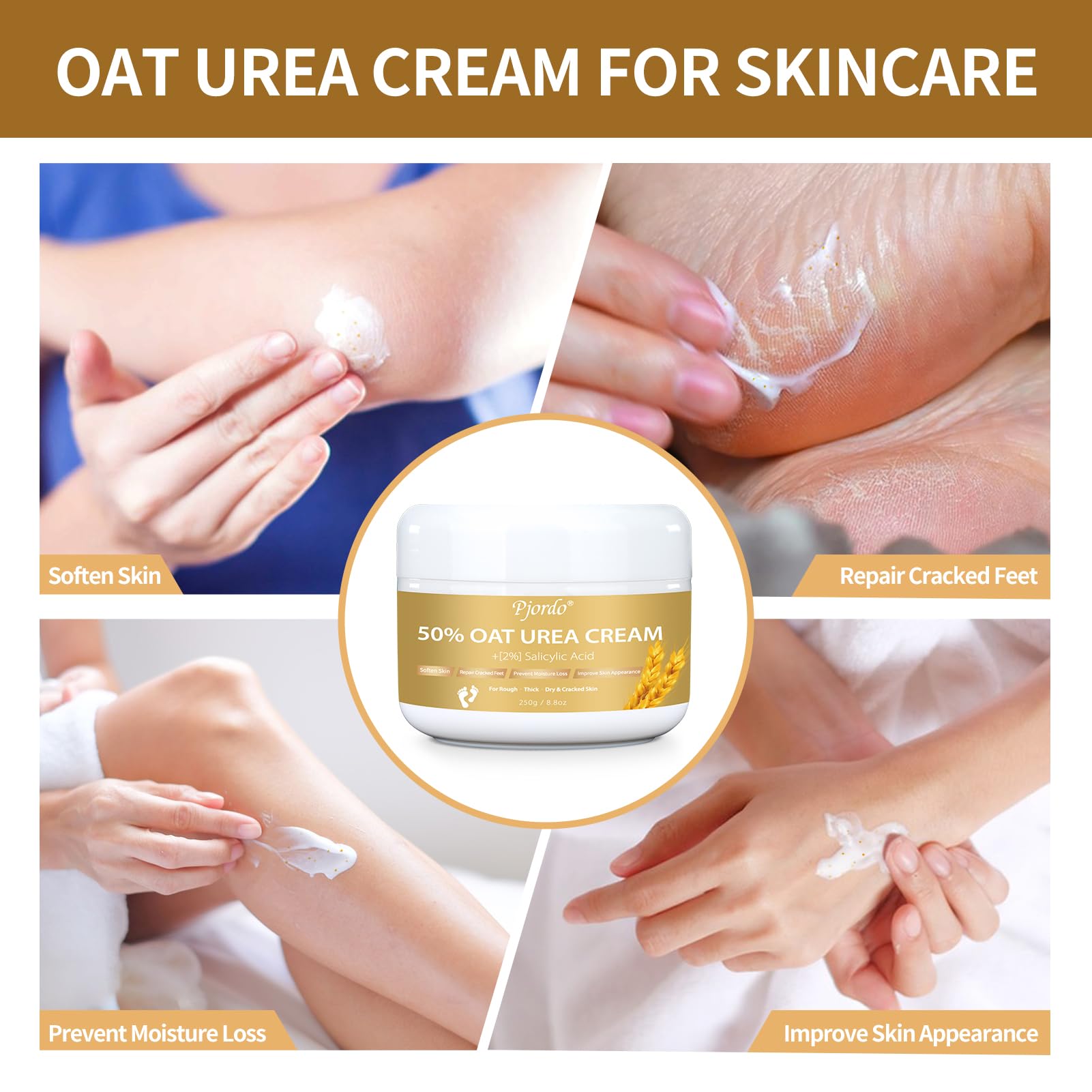 Urea Cream 50% Maximum Strength for Dry Cracked Heels & Feet - Moisturizing Foot Cream with Oat & 2% Salicylic Acid - 8.8 oz - Perfect for Cracked Heel Repair & Daily Foot Care