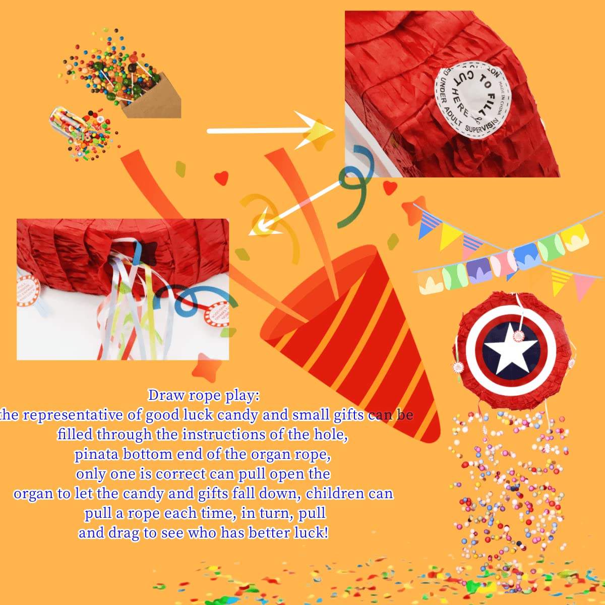 Superhero Shield Pinata for Birthday Parties, Halloween & Christmas - Boys Superhero Theme Party Supplies for Pinata Festival, Kids Celebration & Special Events
