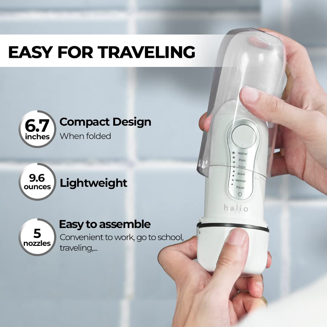 Halio 260ML Professional Cordless Water Dental Flosser - Electric Rechargeable Oral Irrigator with 5 Jet Tips & 6 Cleaning Modes, IPX7 Waterproof for Teeth Cleaning at Home, Travel or Office Use