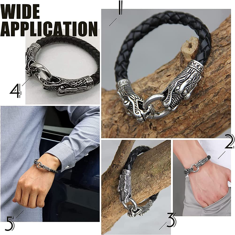 UNICRAFTALE 2 Sets Tibetan Style 304 Stainless Steel Spring Gate Rings - Antique Silver Wolf & Dragon Head O Rings, Cord Ends Clasps for Leather Bracelet Making, Jewelry Crafting Supplies - Perfect for DIY Boho Jewelry, Friendship Bracelets & Handmade Accessories