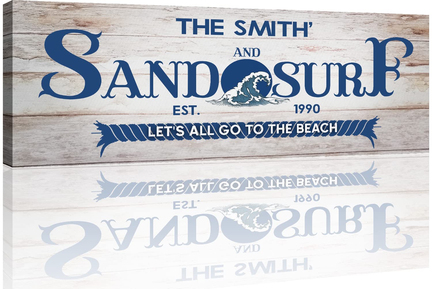 Personalized Coastal Beach Sign Wall Decor - Large Rustic White Wood Canvas Art for Home, Living Room, Bedroom & Porch - 36x12 Inch Sand & Surf Ocean Theme - Perfect for Beach House Decor, Coastal Interior Design & Nautical Gift Ideas