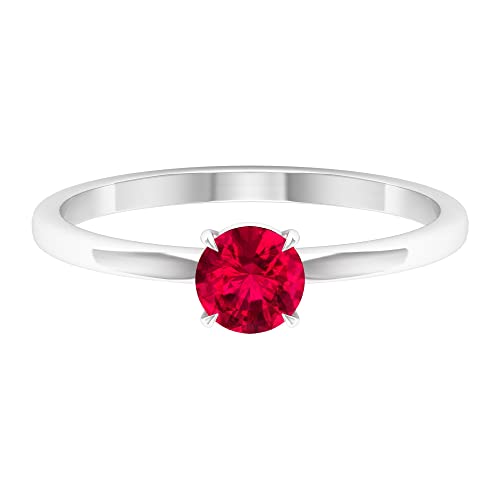 0.75 CT Lab-Created Ruby Promise Ring for Women - 14K Solid Gold Round Cut Solitaire Minimalist Ring - Perfect for Engagement, Anniversary & Valentine's Day Gifts