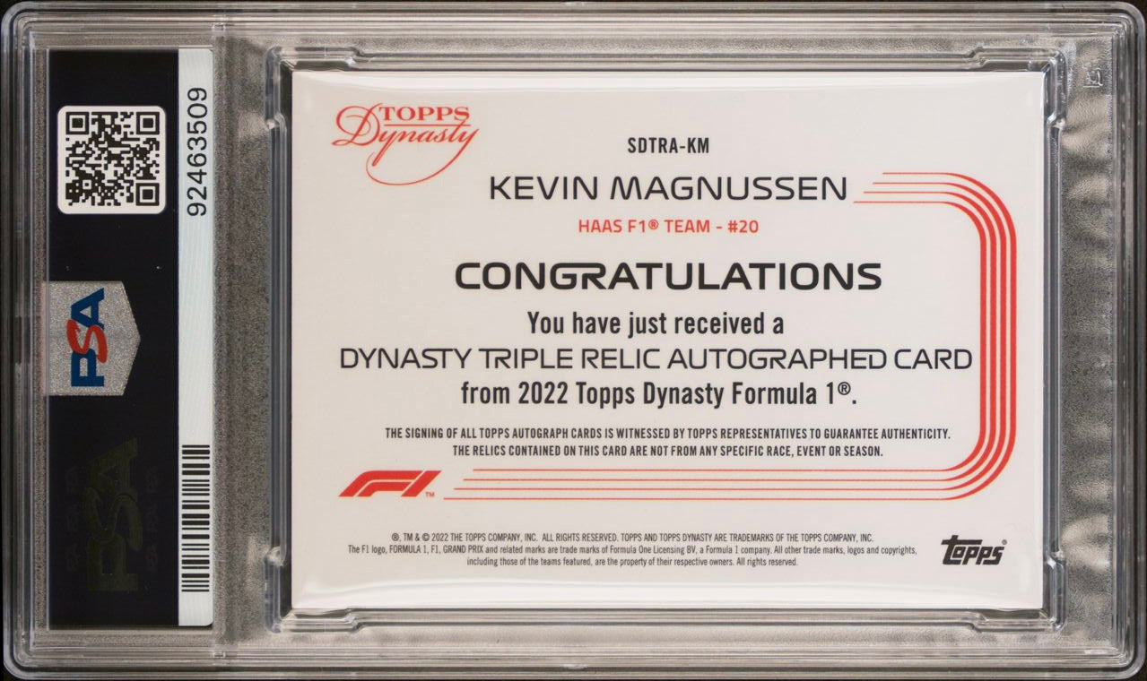 2022 Topps Dynasty F1 Kevin Magnussen Unique Triple Relic Patch Auto Card - Rare F1 Memorabilia for Collectors & Racing Fans | Perfect for Display, Trading, and Investment