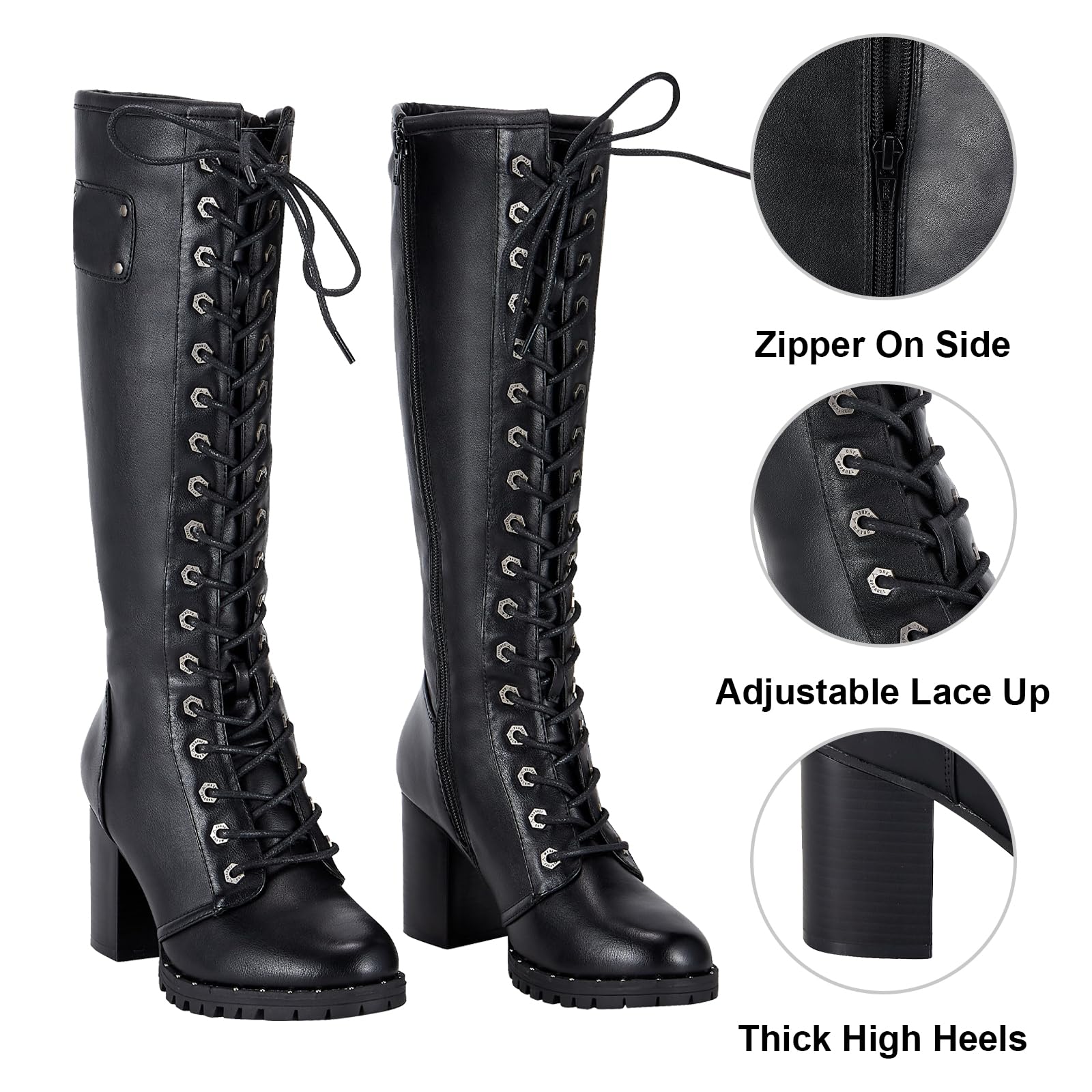 GARGOYLE BELLS Women's Knee High Boots - Lace Up Motorcycle Boots with Zipper, Soft Thigh High Riding Boots for Women | Perfect for Biker Fashion, Winter Outfits & Night Out Looks