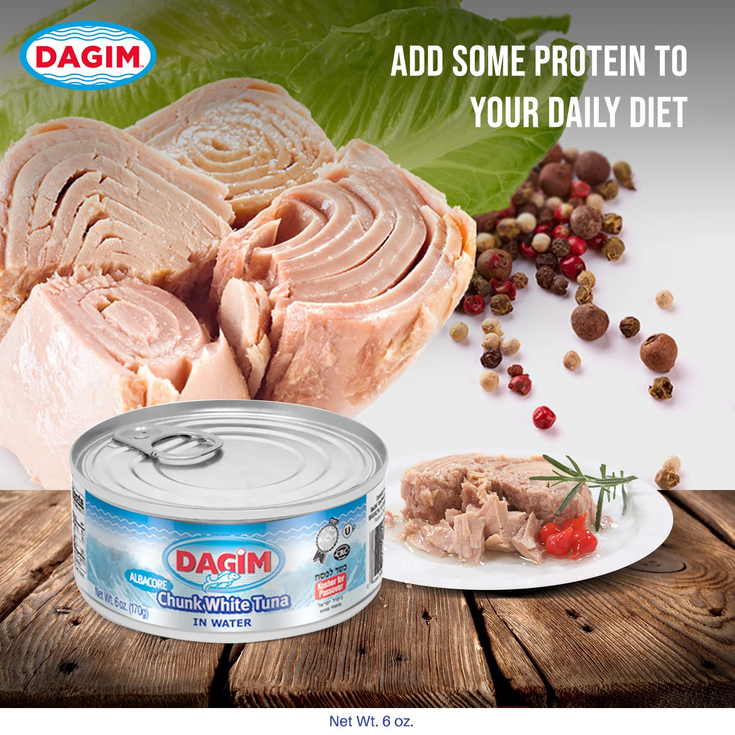 Premium Chunk White Albacore Tuna in Water - 6 oz. Canned Tuna Fish, Kosher Certified for Passover - Pack of 8 - Perfect for Salads, Sandwiches, and Healthy Meal Prep