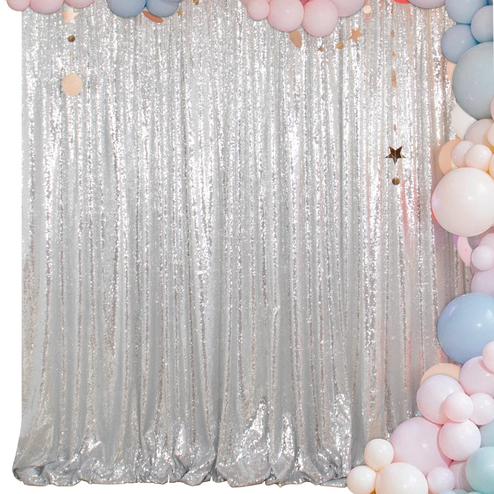 Sparkling Silver Sequin Backdrop 8x8 FT - Party & Wedding Decor for Photo Booth