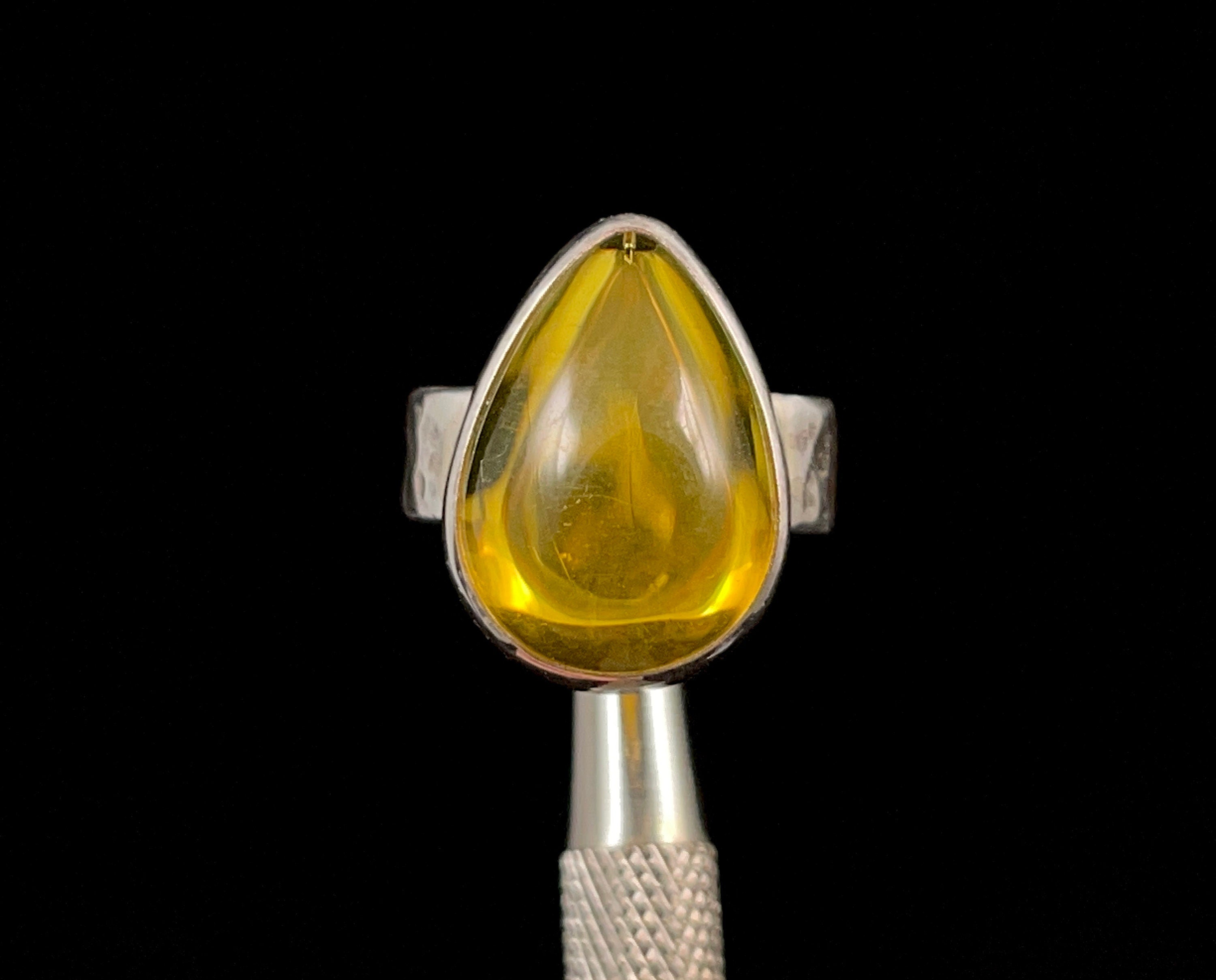 AAA Natural Amber Ring Sterling Silver Size 6.25 - Handmade Healing Crystal Jewelry for Women | Boho Chic Fashion, Spiritual Healing, Meditation & Everyday Wear
