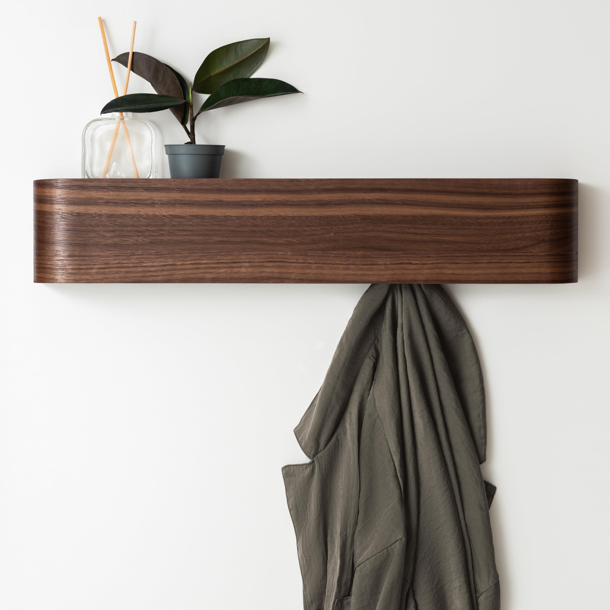 Toke Modern Wall-Mounted Coat Rack with Hidden Hooks - Solid Wood Veneer Panel Hanger in Walnut - Space-Saving Entryway Organizer for Coats, Hats & Bags