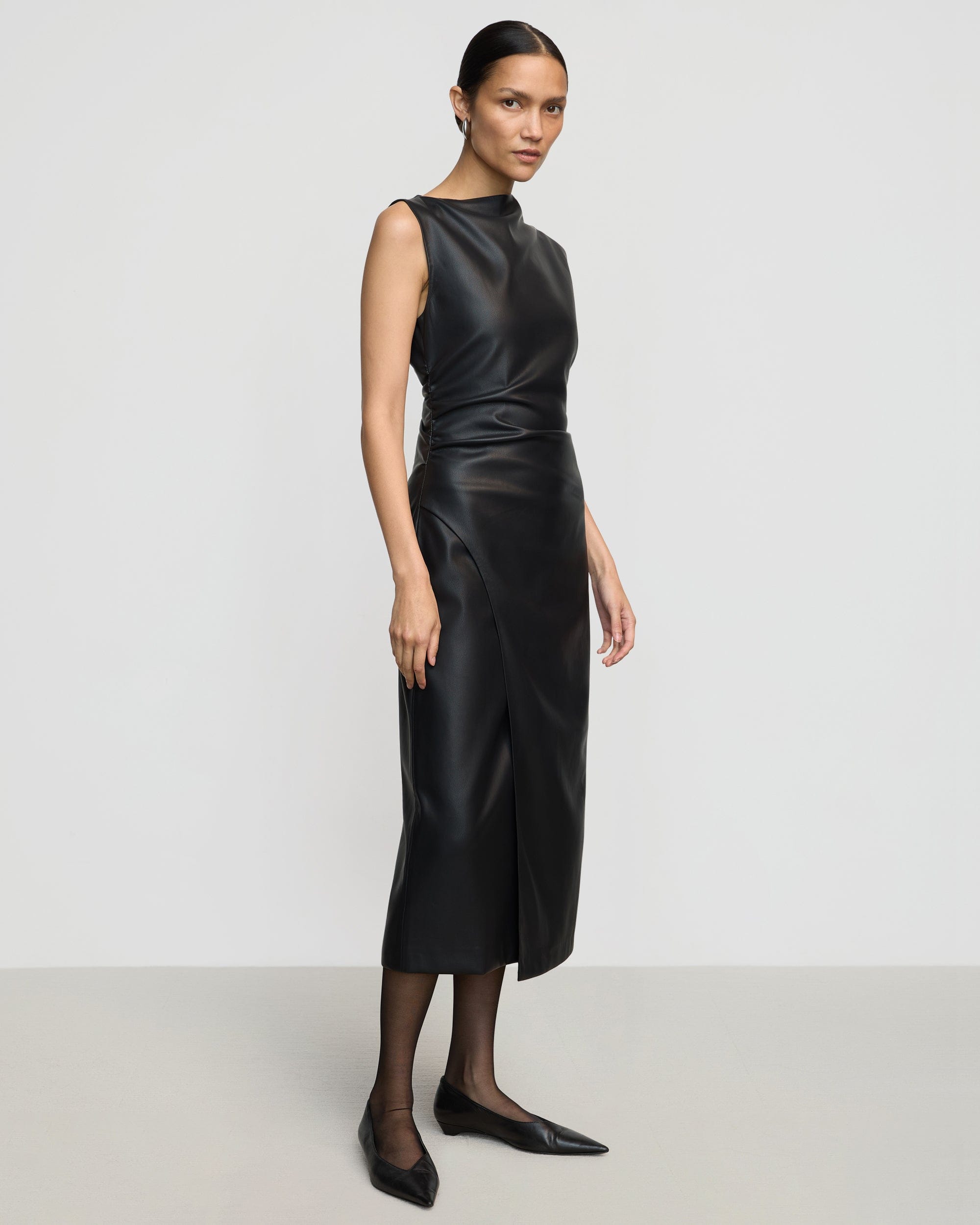 Stylish Channing Vegan Leather Wrap Neck Dress for Women | Elegant & Comfortable Vegan Leather Dress | Perfect for Parties, Date Nights & Office Wear