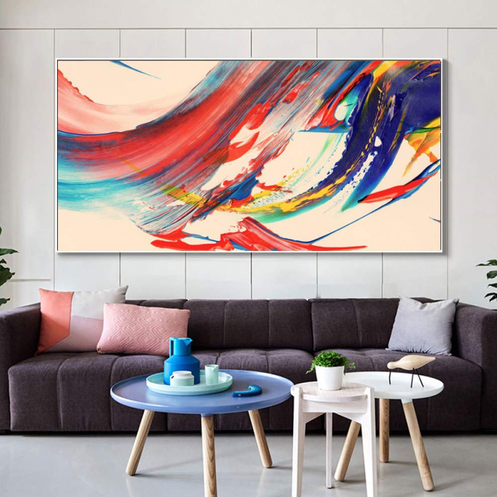 Hand Painted Abstract Oil Painting on Canvas - Colorful Modern Art Wall Decor for Living Room, Bedroom & Office - 48x96 Inch Stretched Canvas - Perfect for Home & Commercial Spaces