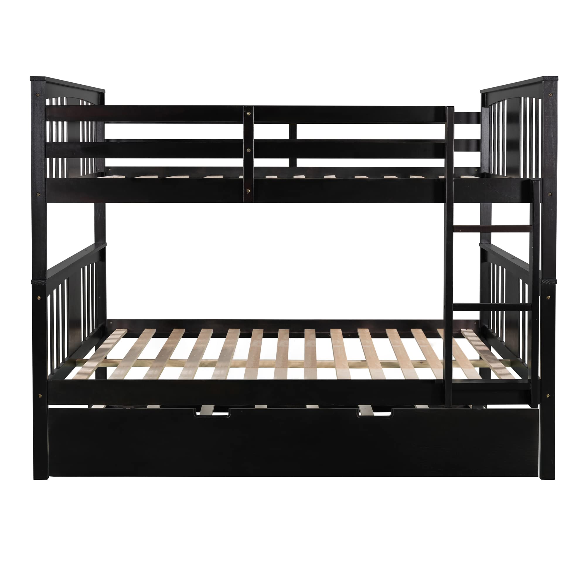 Harper & Bright Designs Solid Wood Full Over Full Bunk Bed with Trundle - Twin Bunk Bed Frame with Ladders & Storage - Sturdy Espresso Bedroom Furniture for Kids, Teens & Guest Rooms - Space Saving Solution for Small Homes & Dorm Rooms