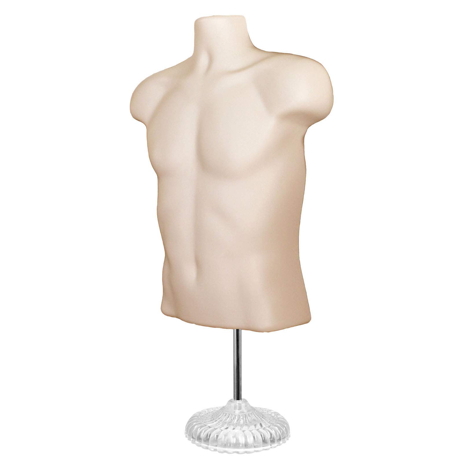 Flesh-Toned Male & Female Hollow Back Mannequin Torso Set with Acrylic Stand & Metal Pole - Small & Medium Sizes (2-Pack) for Clothing Display, Fashion Photography, and Retail Store Visual Merchandising