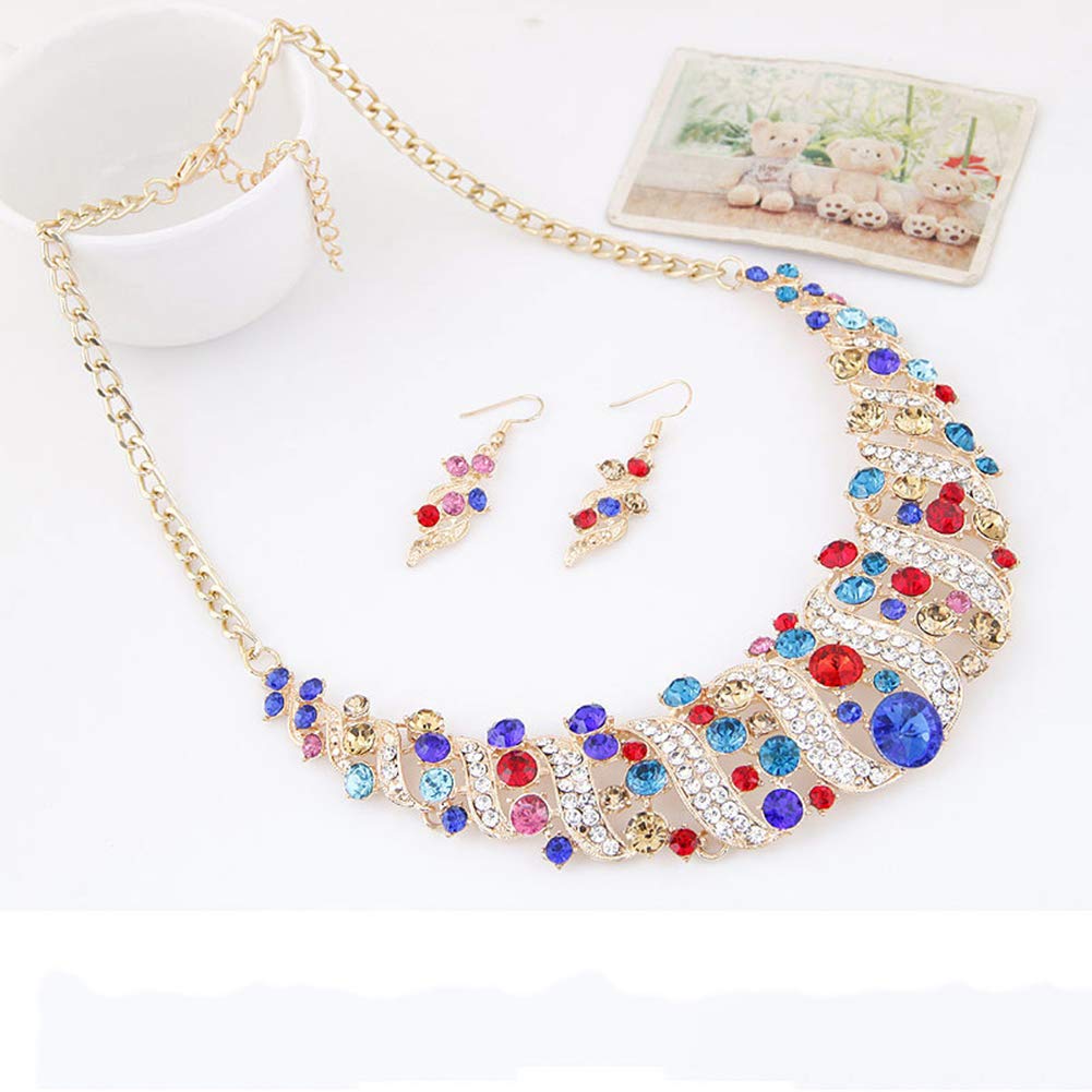 Fashion Jewelry Set for Women - Rhinestone Spiral Bib Necklace & Hook Earrings - Elegant Statement Party Accessories - Perfect for Evening Events, Weddings, and Special Occasions