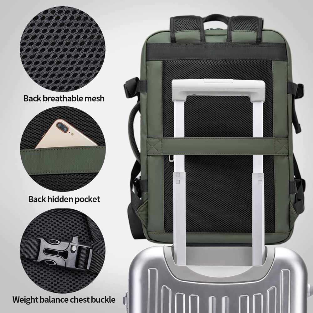 BANGE Expandable Travel Backpack 35L - Airline Approved Carry On Backpack for Women & Men, Waterproof Gym Backpack with Laptop Compartment - Perfect for Business Travel, Hiking & Daily Commute