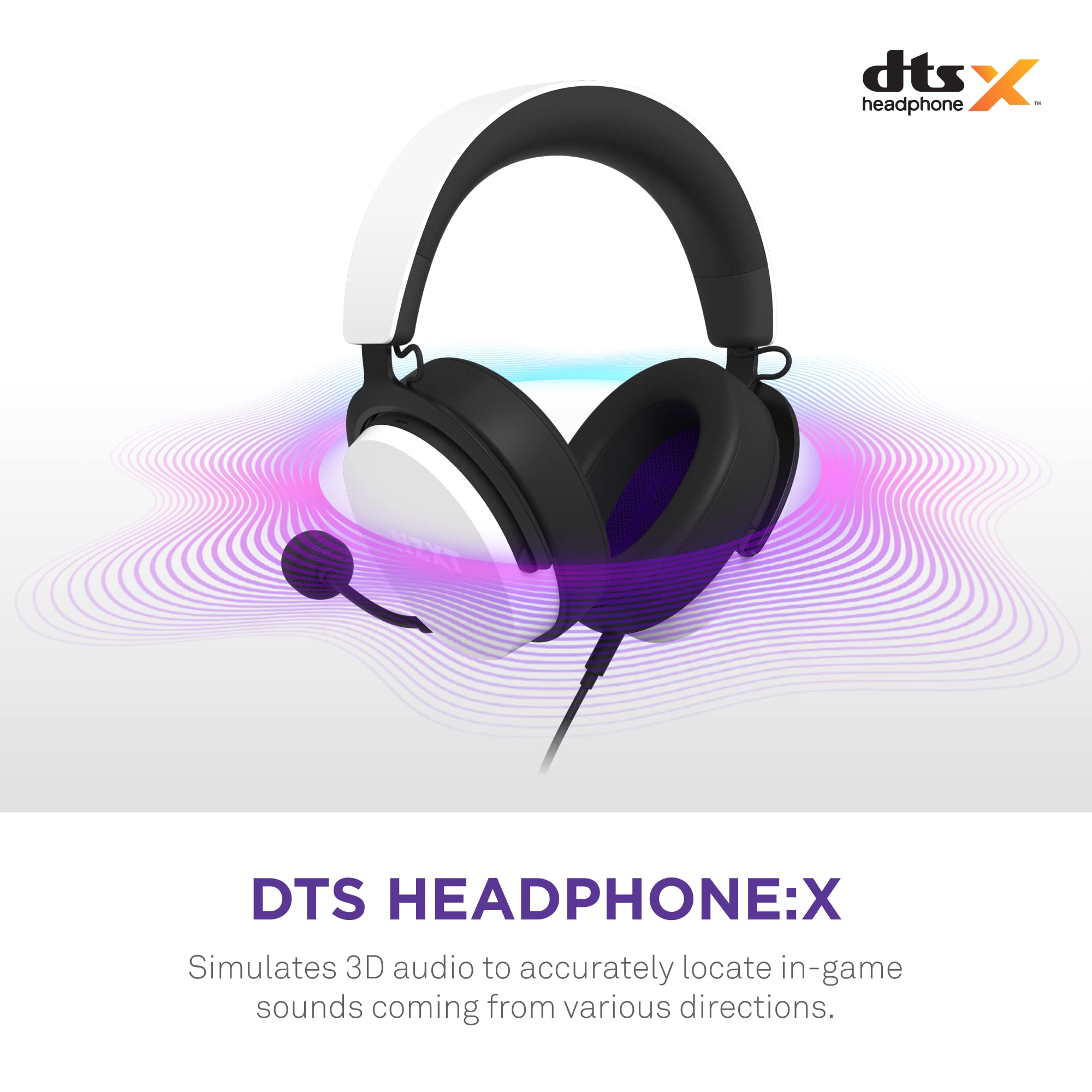 NZXT Relay Wired PC Gaming Headset with Hi-Res Audio & DTS:X 7.1 Surround Sound - Lightweight Comfort Design, Detachable Mic - White (AP-WCB40-W2) - Perfect for Competitive Gaming, Streaming & Long Gaming Sessions