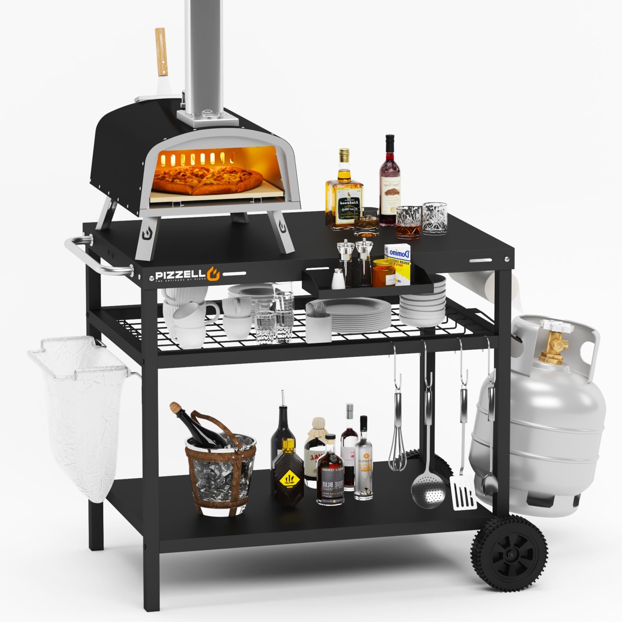 3-Tier Outdoor Grill Cart with Wheels - 34