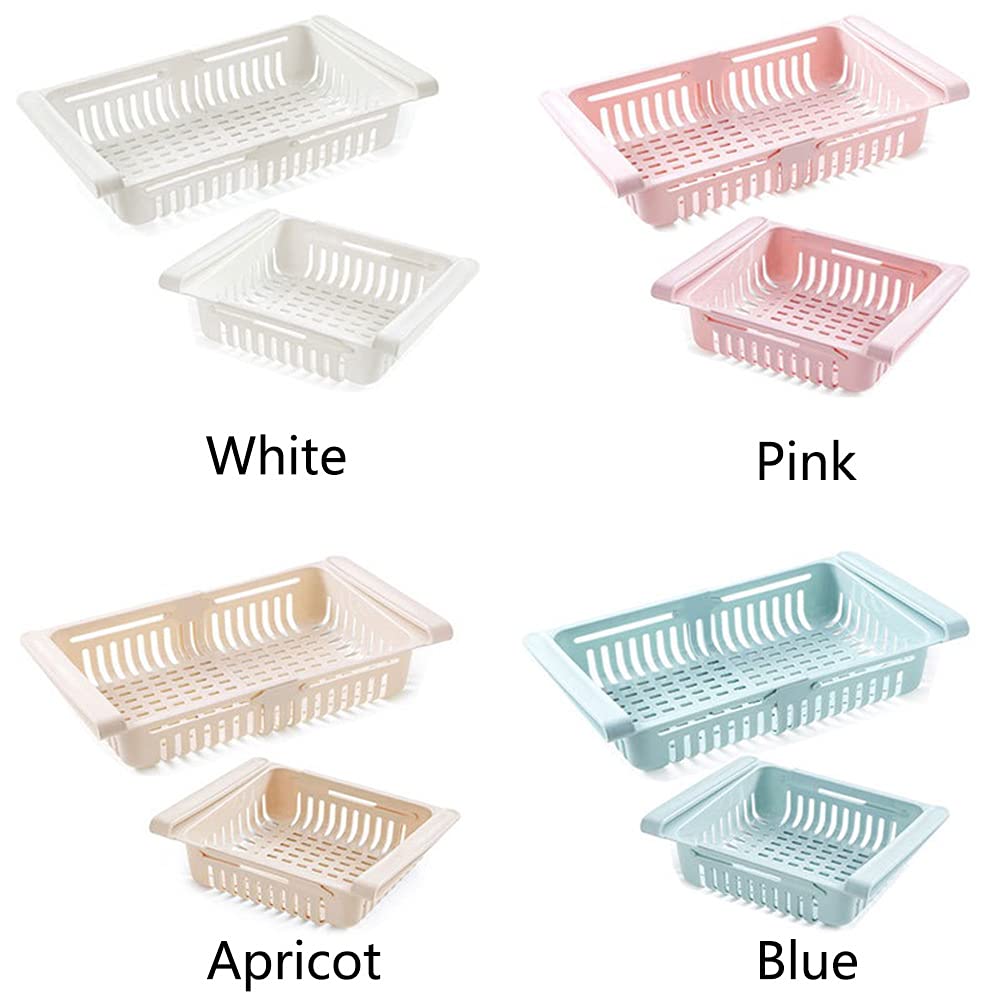 4 Pack Adjustable Refrigerator Drawer Organizers - Pull Out Storage Rack Box for Kitchen Shelves - Sliding Partition Fridge Hanging Organizer - Perfect for Fruits, Vegetables & Food Storage in Home Kitchen
