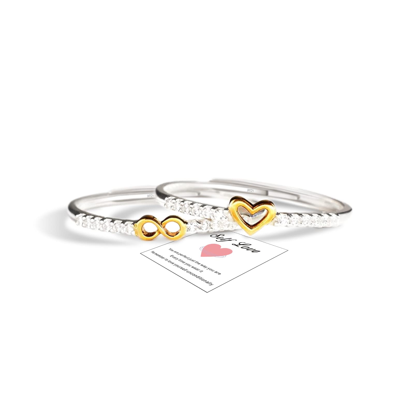 925 Sterling Silver Adjustable Thumb Rings for Women - Heart, Hug & Feather Design with Cubic Zirconia | Gold/Silver Stackable Rings | Trendy Jewelry Gift for Teen Girls, Couples & Birthday Presents | Perfect for Everyday Wear, Date Nights & Special Occasions