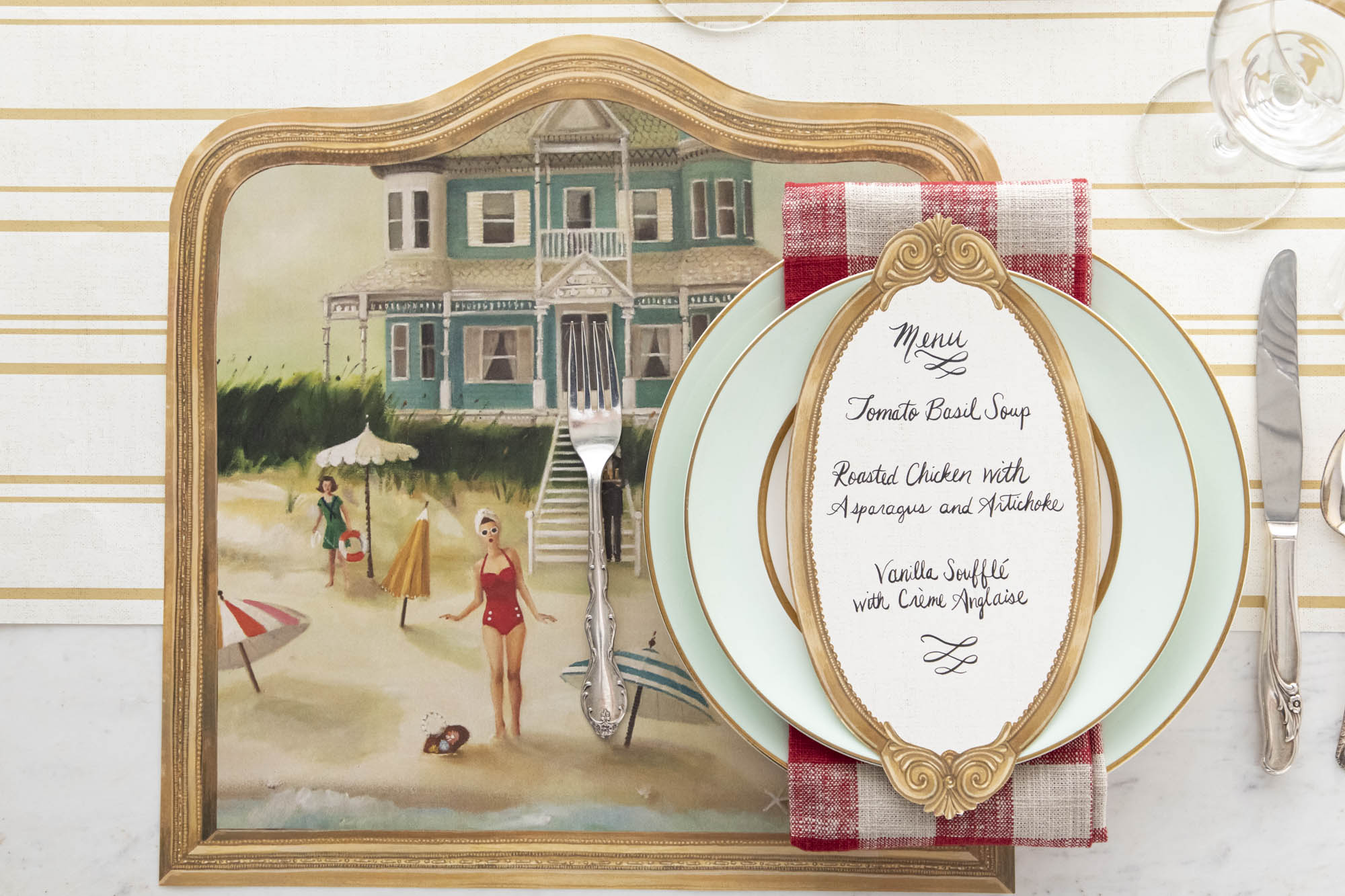 Custom Die-Cut Beach House Placemats - Waterproof & Non-Slip Coastal Dining Decor for Outdoor Patio, Poolside, and Beachfront Entertaining