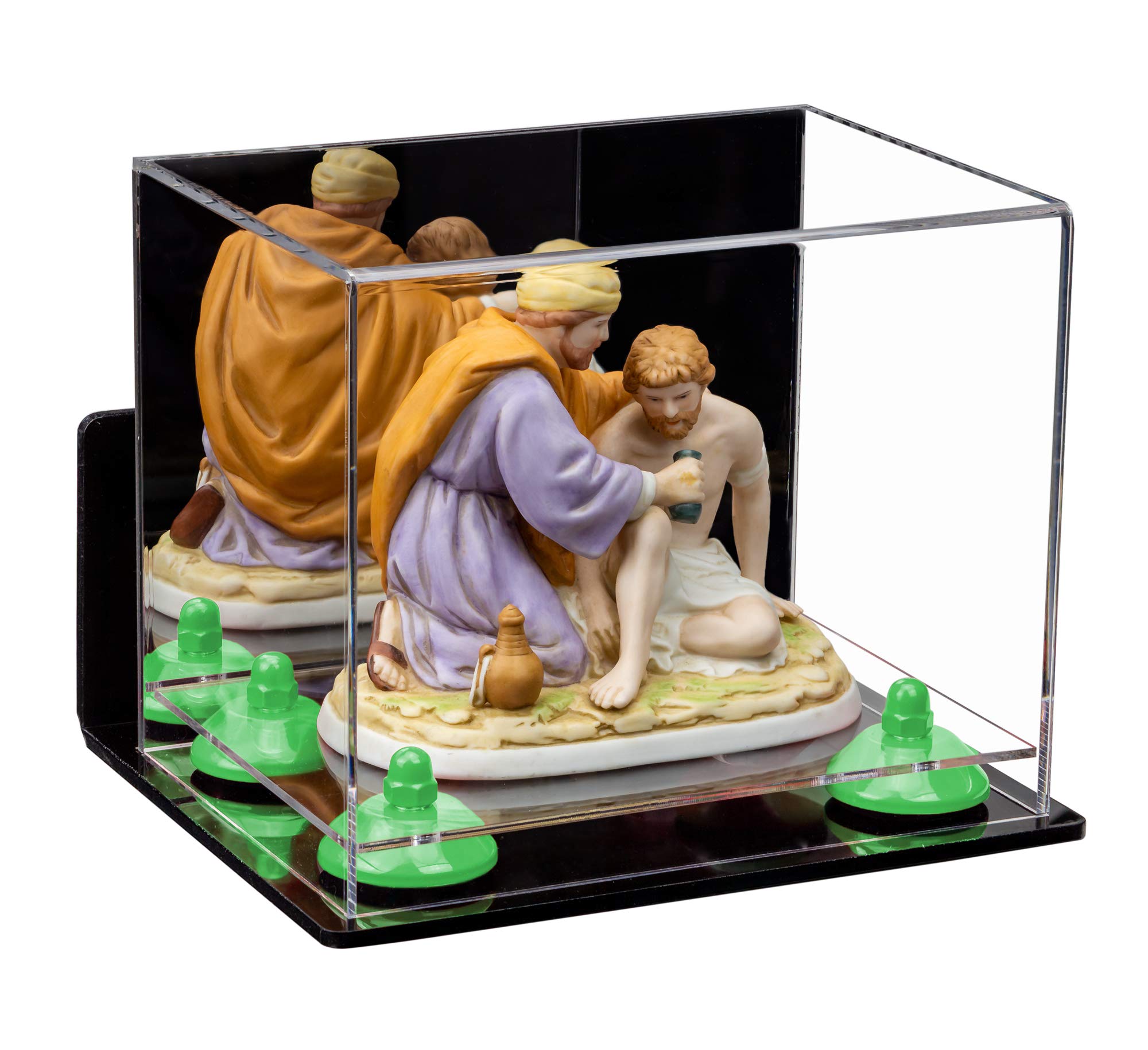 Clear Acrylic Display Case with Mirror & Green Risers - 8.25