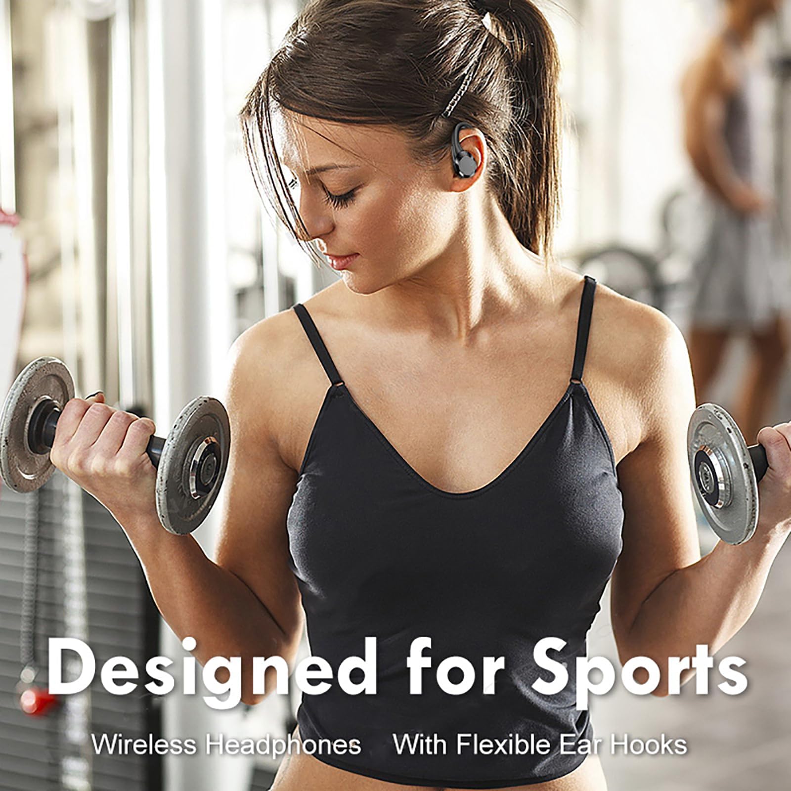 Wireless Workout Earbuds - Over Ear Bluetooth Headphones with 10H Playtime, Power Display & IPX6 Waterproof - Premium Sound for Running, Gym, Sports - Comfortable Secure Fit (Black) - Perfect for Workouts, Jogging, Cycling & Outdoor Activities