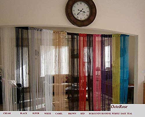 OctoRose White String Curtain Panel 40x110 Inches with Faux Pearl Beads - Elegant Door Window Room Divider for Home Decor, Wedding & Party Events