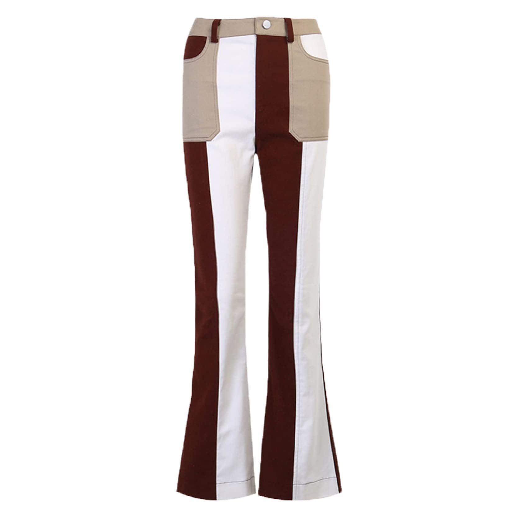 AOBRICON Women's High Waist Palazzo Pants - Korean Fashion Patchwork Jeans with Contrast Color & Pockets | Casual Wear, Office Outfits, Street Style