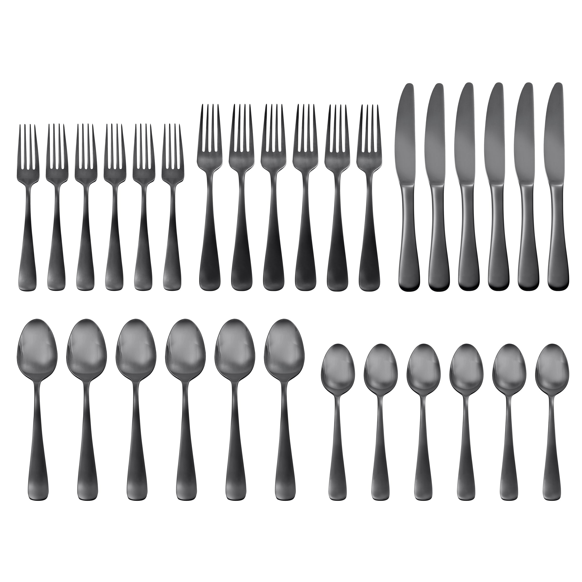Premium Opera Black Titanium 30-Piece Flatware Set - Elegant Stainless Steel Cutlery for Fine Dining, Wedding Gifts & Formal Dinner Parties