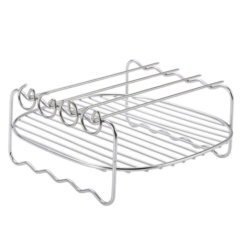 Stainless Steel BBQ Grill Rack & Skewer Set - Portable Double-Deck Baking Tray for Air Fryer, Oven, Camping, Picnics, and Backyard Barbecues