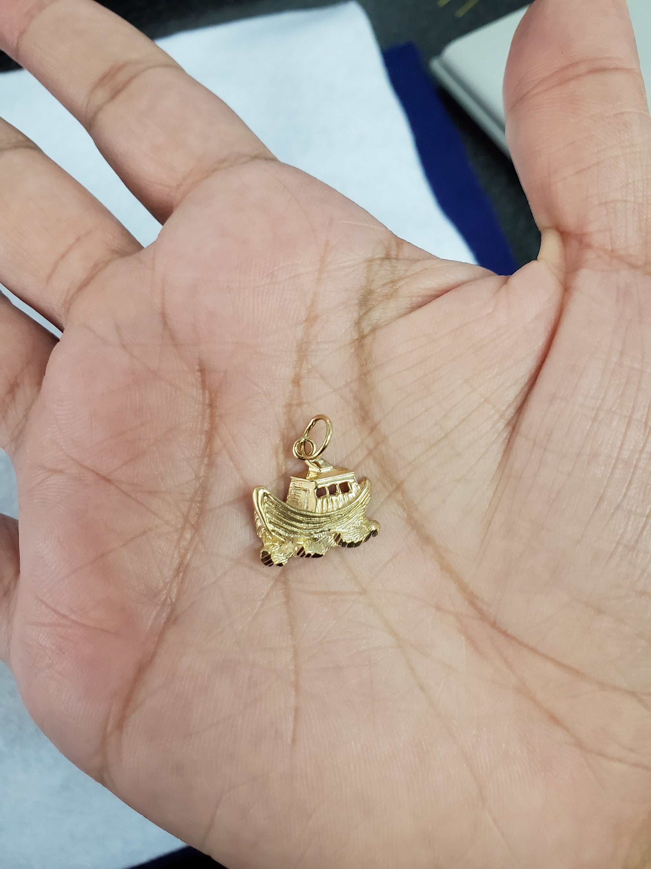 14K Yellow Gold Fishing Boat Charm Pendant with Diamond Cuts - Perfect for Jewelry Making, Gift Giving & Nautical-Themed Accessories