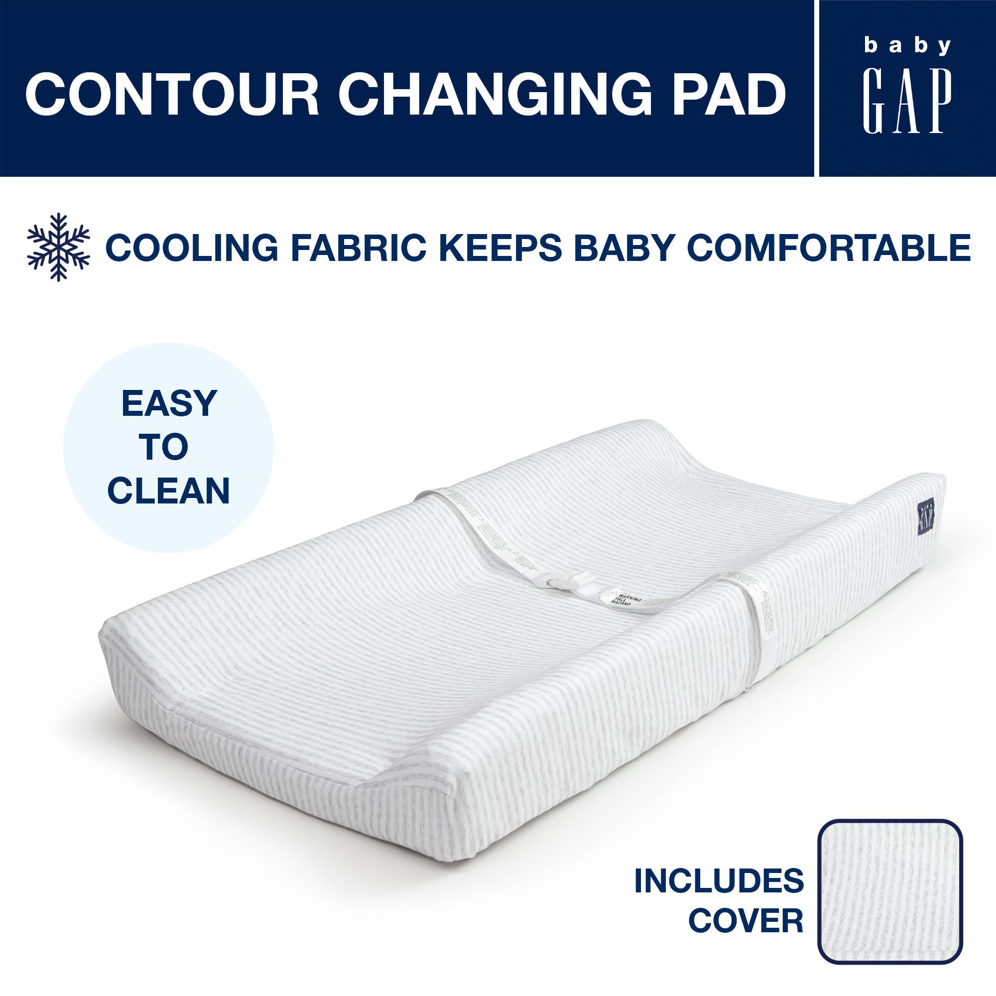 BabyGap Contoured Changing Pad with Cooling Cover - Soft & Waterproof Diaper Changing Mat for Nursery, Travel & On-the-Go - Perfect for Baby's Comfort & Parents' Convenience