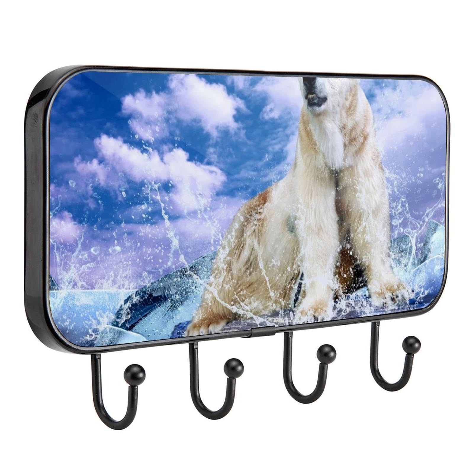 GIAPB Adhesive Wall Hooks - 10 Pack Heavy Duty Sticky Hooks for Hanging Keys, Hats, Towels, Coats - Bear Animal Landscape Design - No Drilling Damage-Free Wall Mounting - Perfect for Home, Office, Dorm Room Organization
