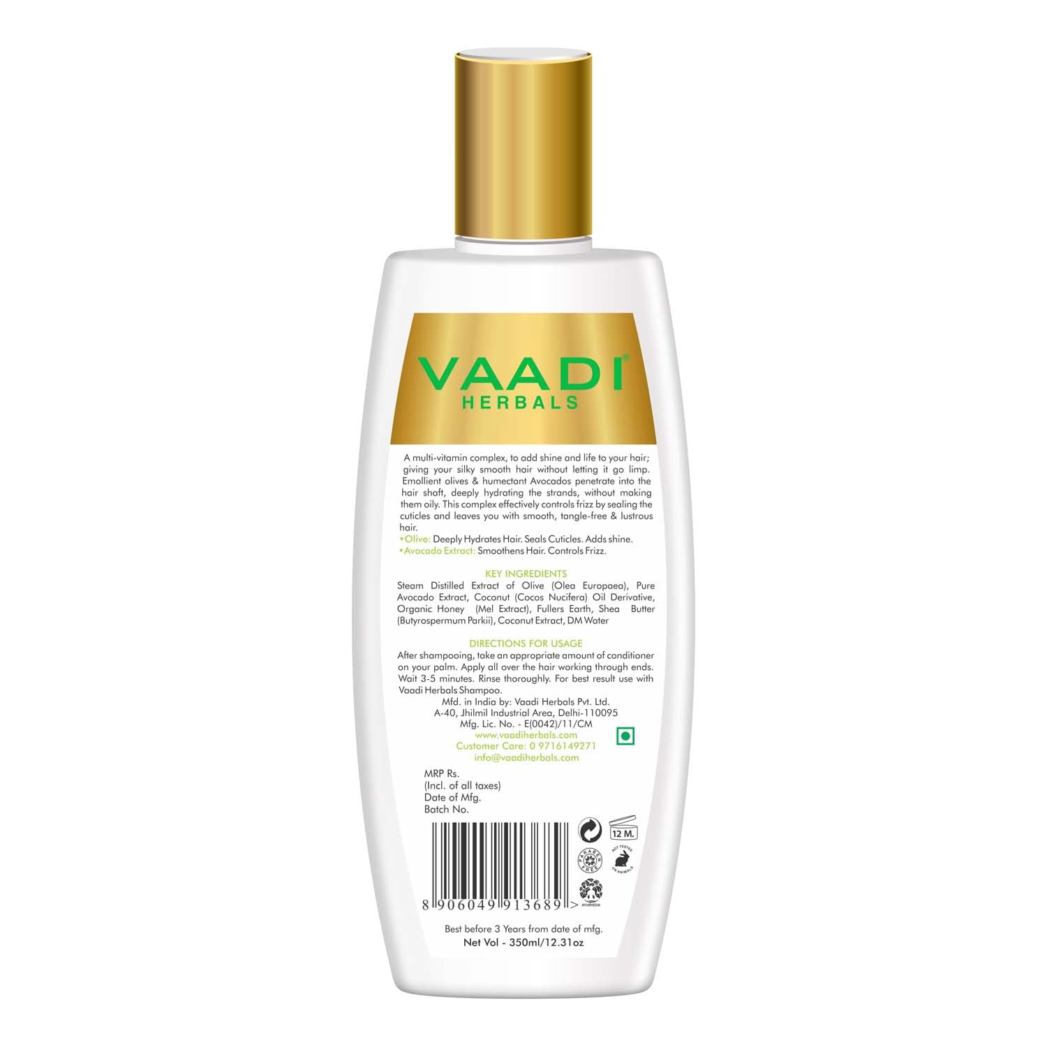 Vaadi Herbals Olive & Avocado Hair Conditioner - 350ml | Deep Moisturizing & Nourishing for Dry, Damaged Hair | Perfect for Daily Use & Salon-Like Results at Home