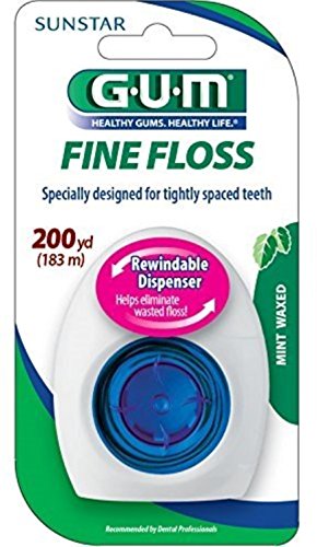 GUM Fine Waxed Dental Floss - Mint Flavored, 200 Yards with Rewindable Dispenser for Fresh Breath & Healthy Teeth - Perfect for Travel, Home, and Office Use