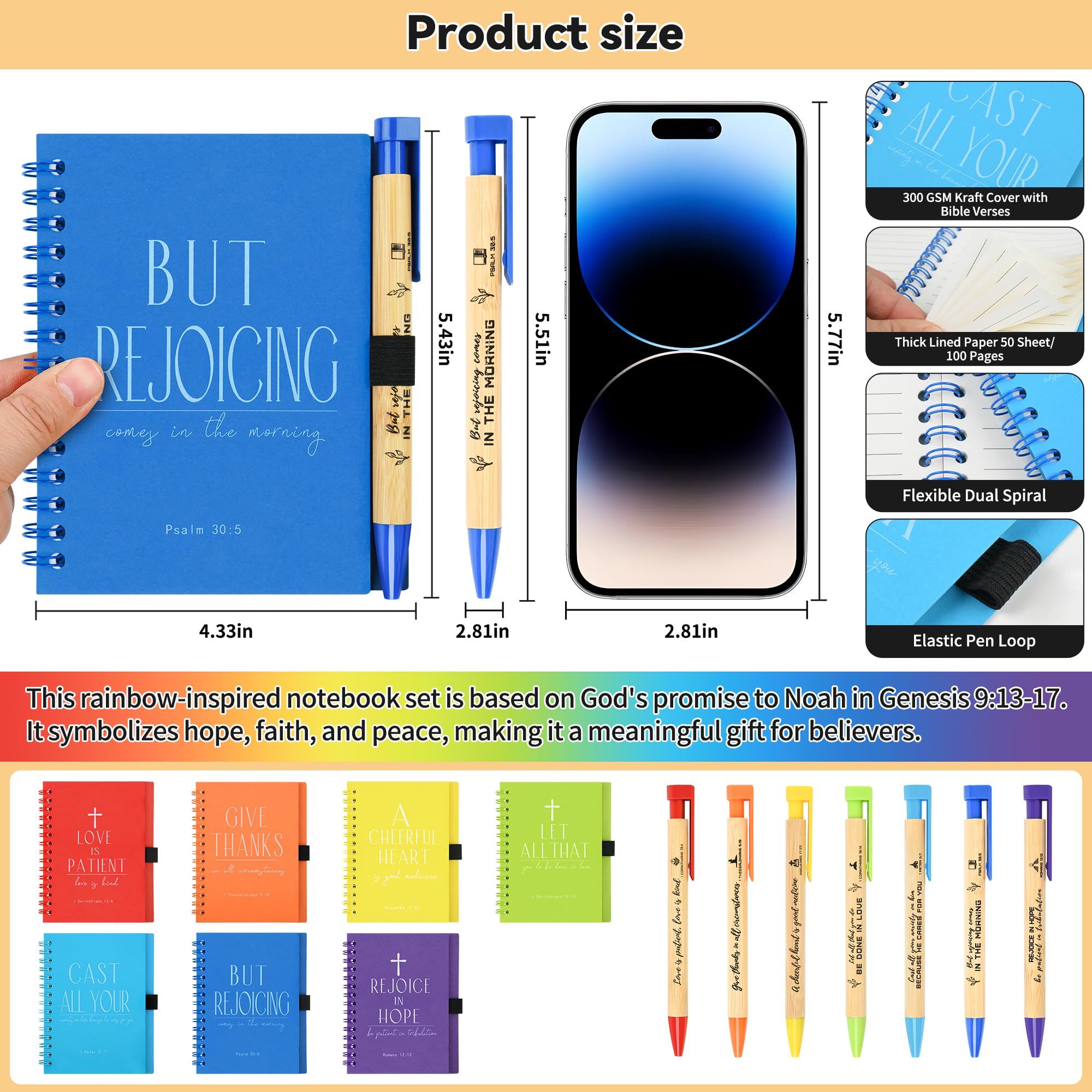 INSADA 7-Pack Multicolor Christian Prayer Journals - 5.43” x 4.33” Spiral Notebooks with Matching Pens - Bulk Religious Notepads for Women, Kids & Bible Study Groups - Perfect for Easter Gifts, Church Activities & Personal Devotion