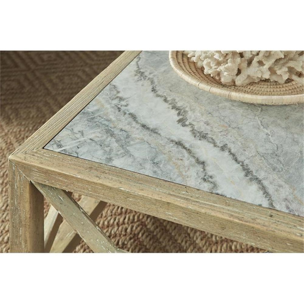 Hooker Furniture Surfrider Square Cocktail Table - Modern Living Room Coffee Table with Storage Shelf - Perfect for Small Spaces, Apartments & Coastal Home Decor