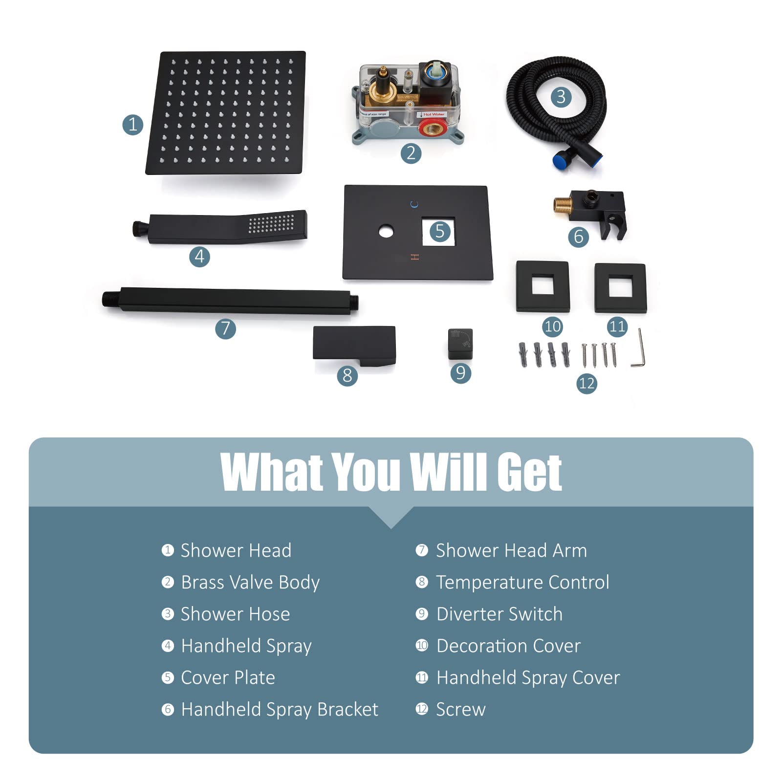 Aolemi 10 Inch Matte Black Ceiling Mount Rain Shower System with Handheld Spray - High Pressure Shower Faucet Set with Rough-in Valve & Trim Kit - Perfect for Modern Bathroom Renovation & Spa-Like Shower Experience