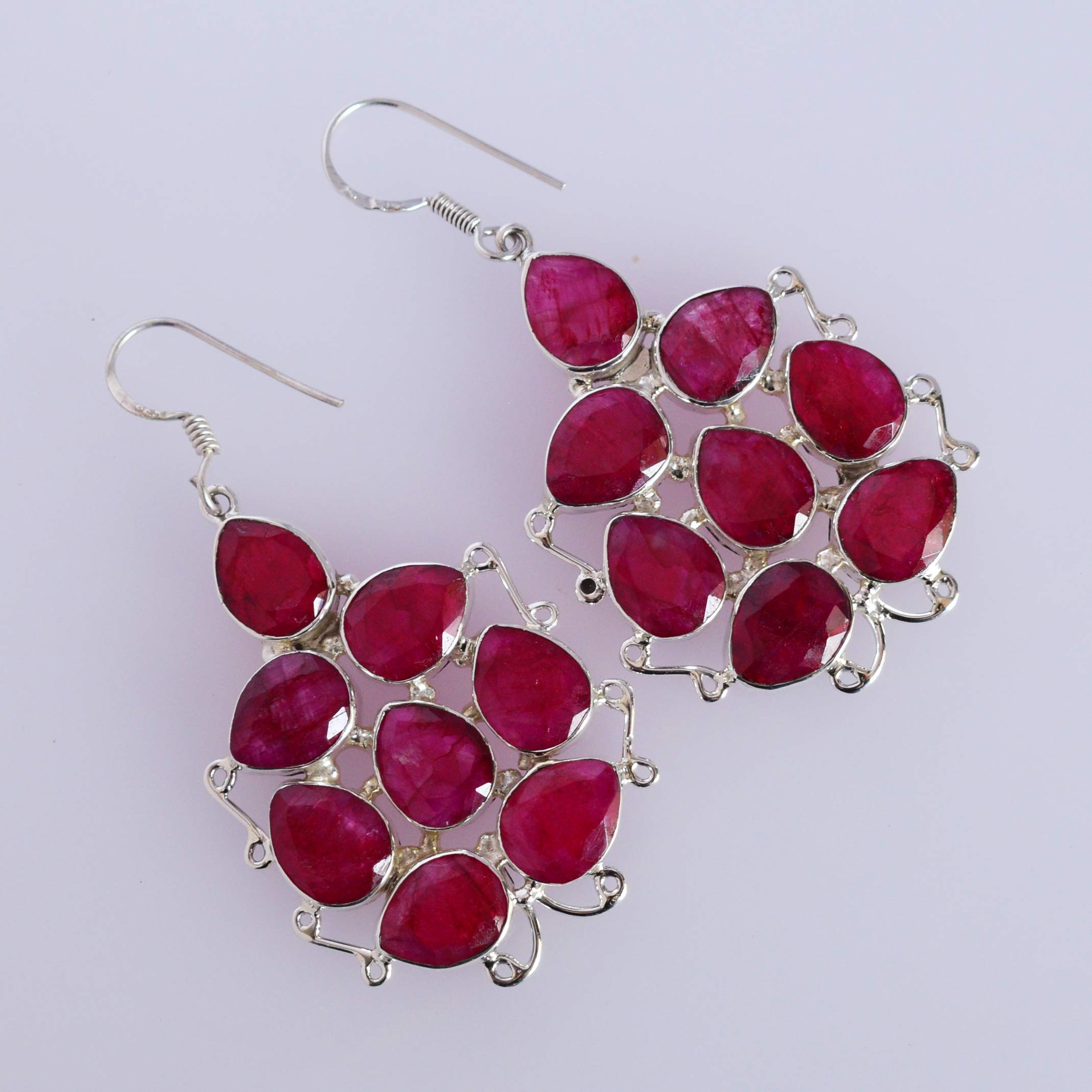 Natural Corundum Ruby Gemstone 925 Sterling Silver Dangle Earrings | Handmade Women's Jewelry Gift for Birthday, Anniversary & Special Occasions